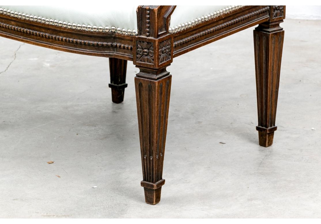 Exceptional Air  Of Leather Louis XVI Style Fauteuil Armchairs For Sale 4