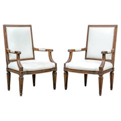 Exceptional Air  Of Leather Louis XVI Style Fauteuil Armchairs