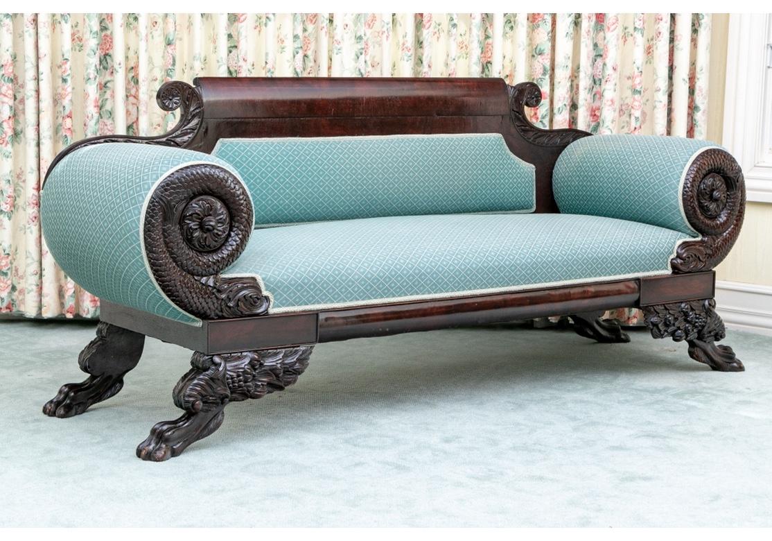 Exceptional American Empire Carved Mahogany Sofa With Hidden Drawers 6