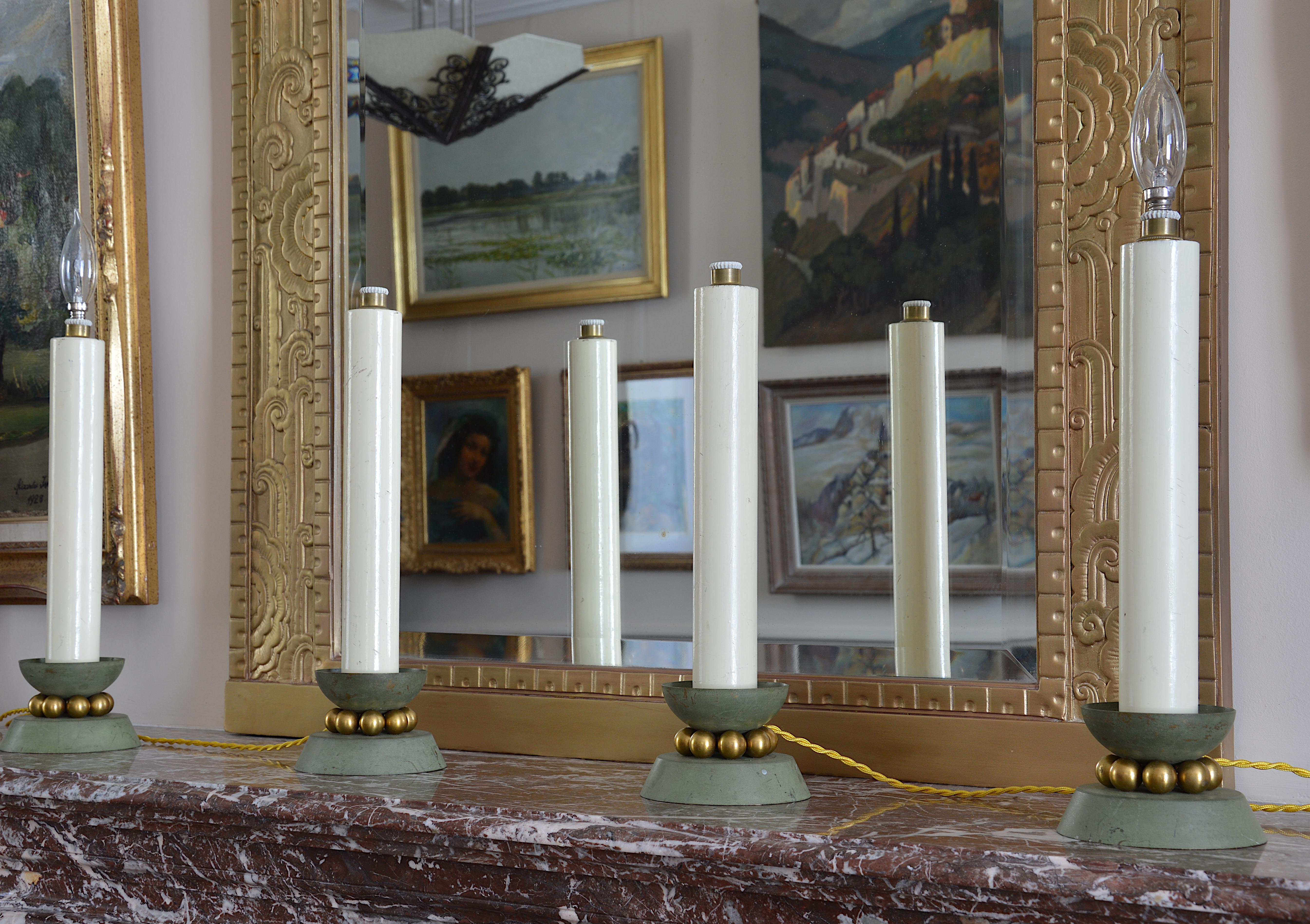 French Exceptional and Decorative Set of Four Art Deco Candlestick Lamps, 1930s For Sale