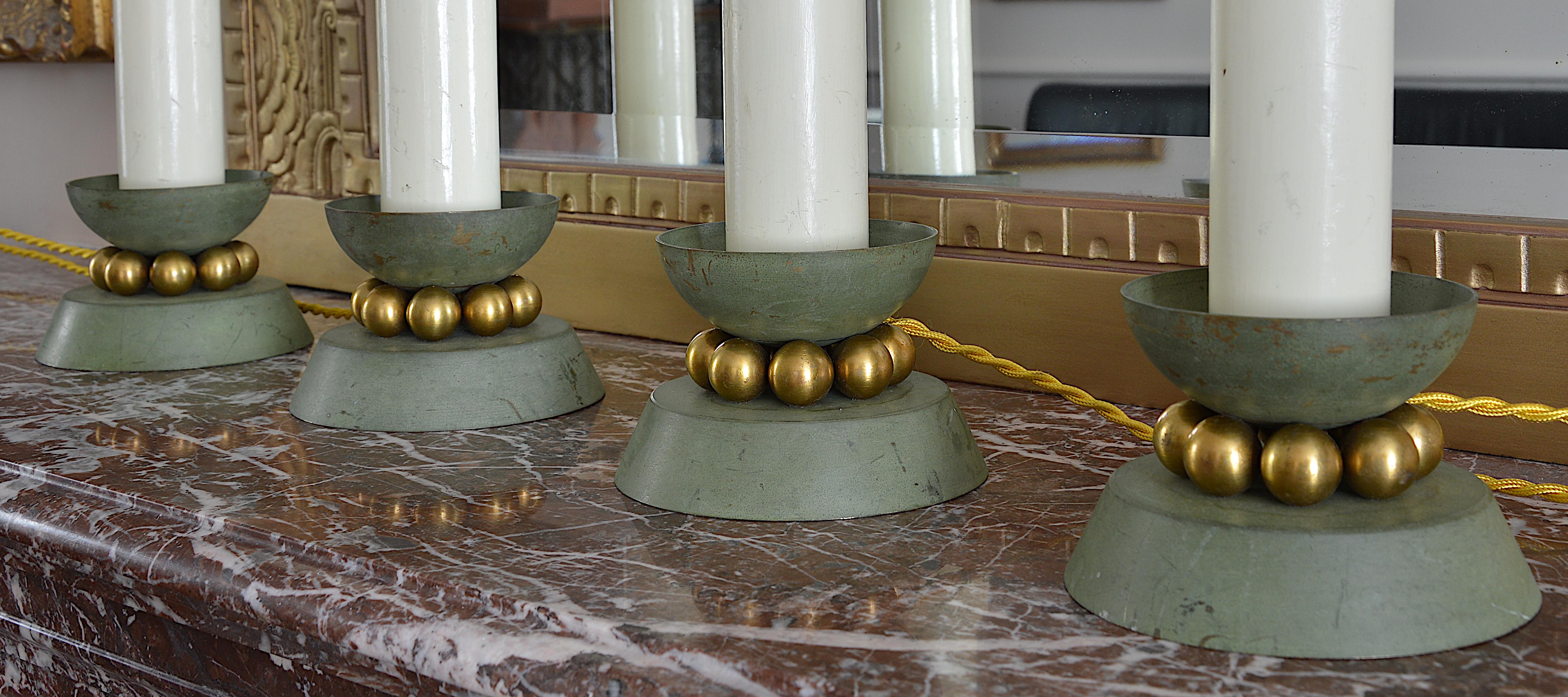 Bronze Exceptional and Decorative Set of Four Art Deco Candlestick Lamps, 1930s For Sale