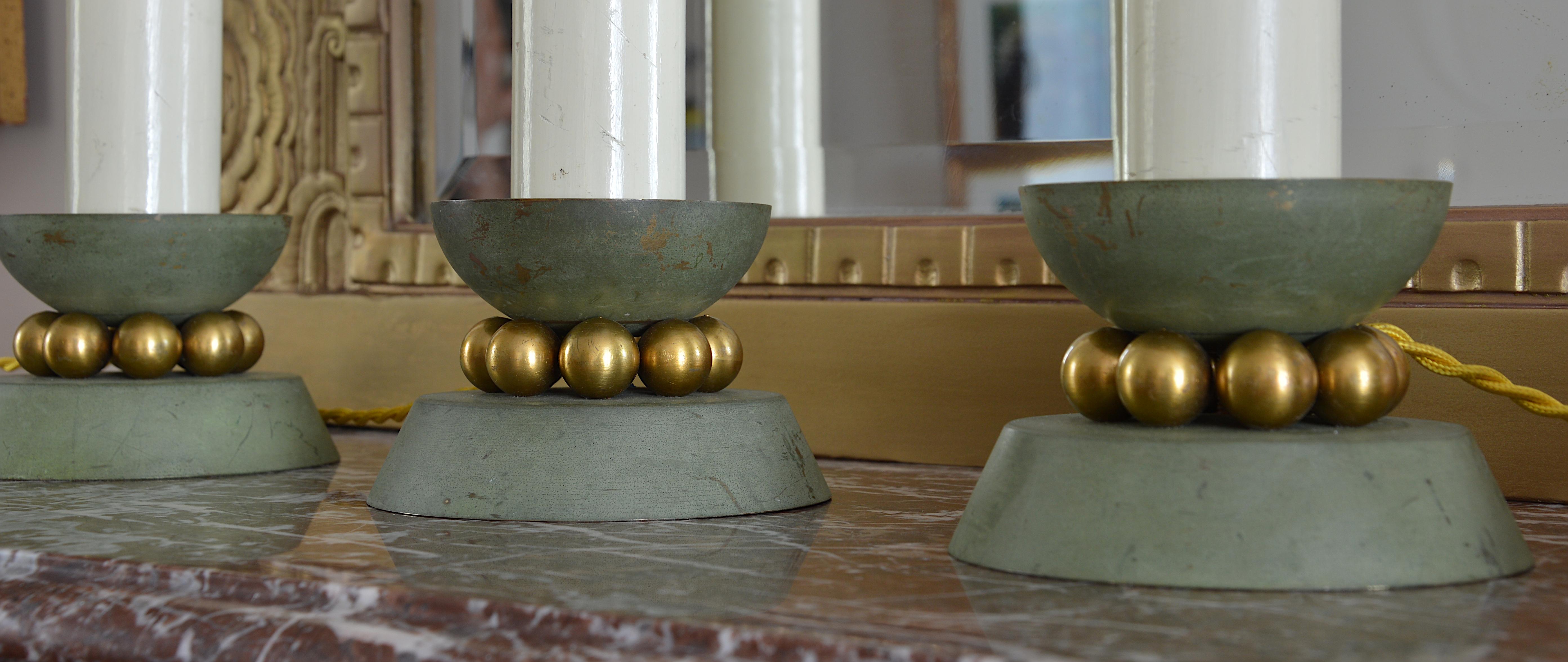 Bronze Exceptionnel ensemble de quatre lampes chandeliers Art Déco décoratives, années 1930 en vente