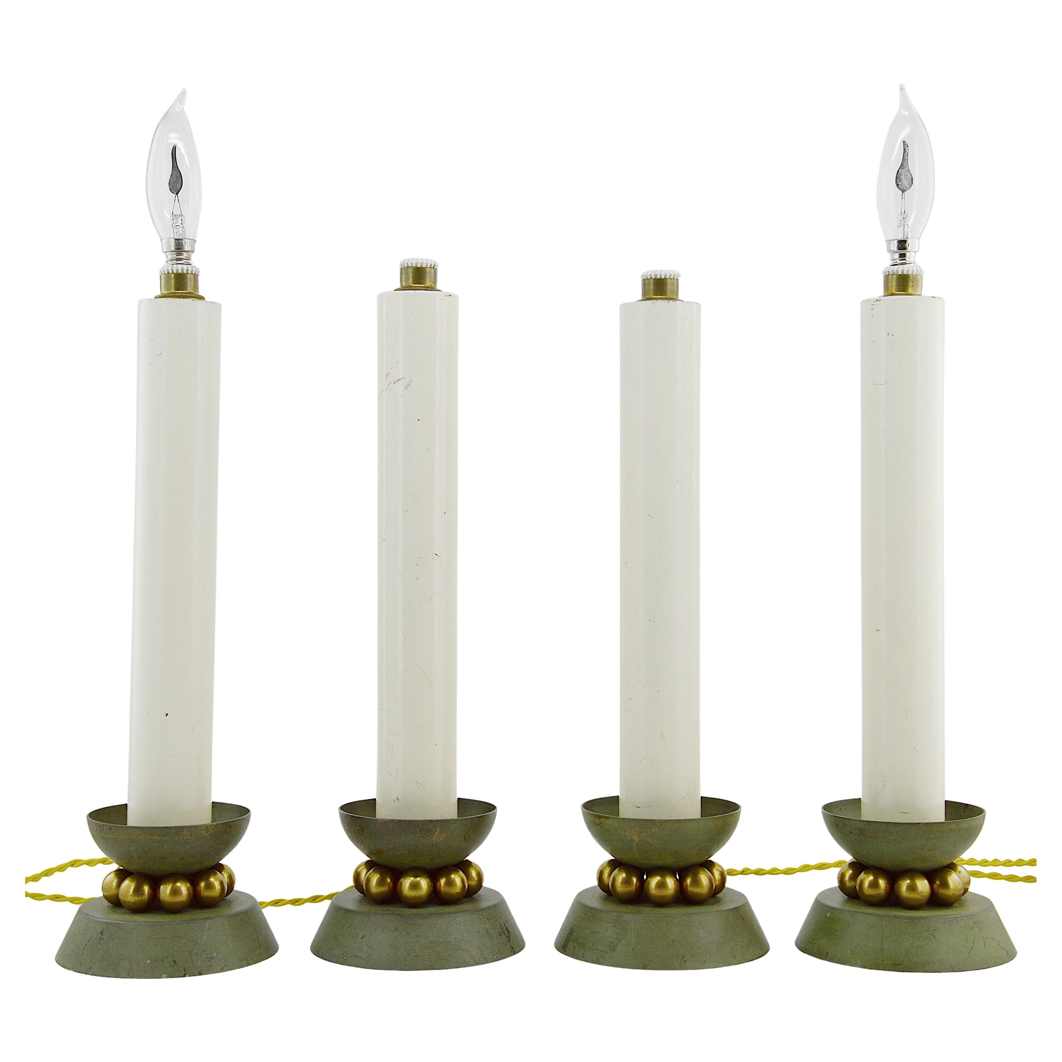 Exceptional and Decorative Set of Four Art Deco Candlestick Lamps, 1920