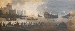 Exceptional and Detailed Maritime Painting 18th C Battle Scene Oil Painting