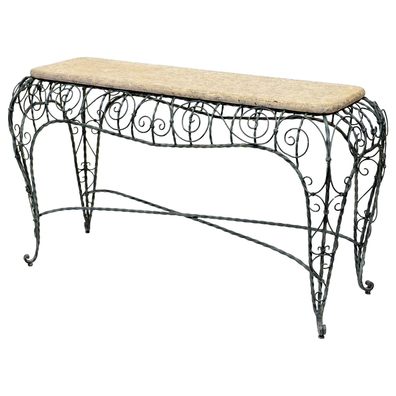 Exceptional and Intricate Forged Iron Console with Faux Stone Top