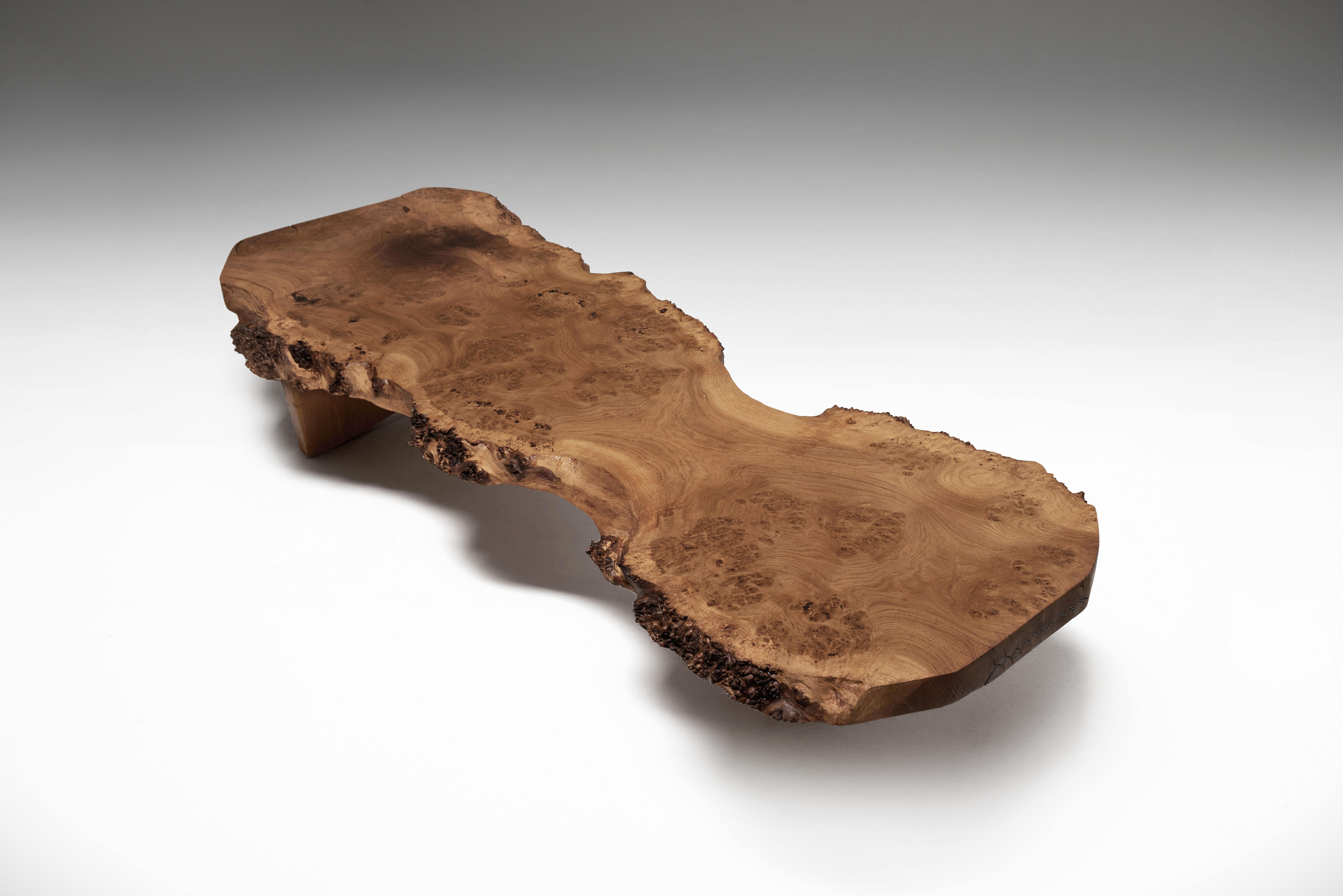 Hand-Crafted Exceptional And Large Coffee Table,  English Oak Burl, 1970s. For Sale
