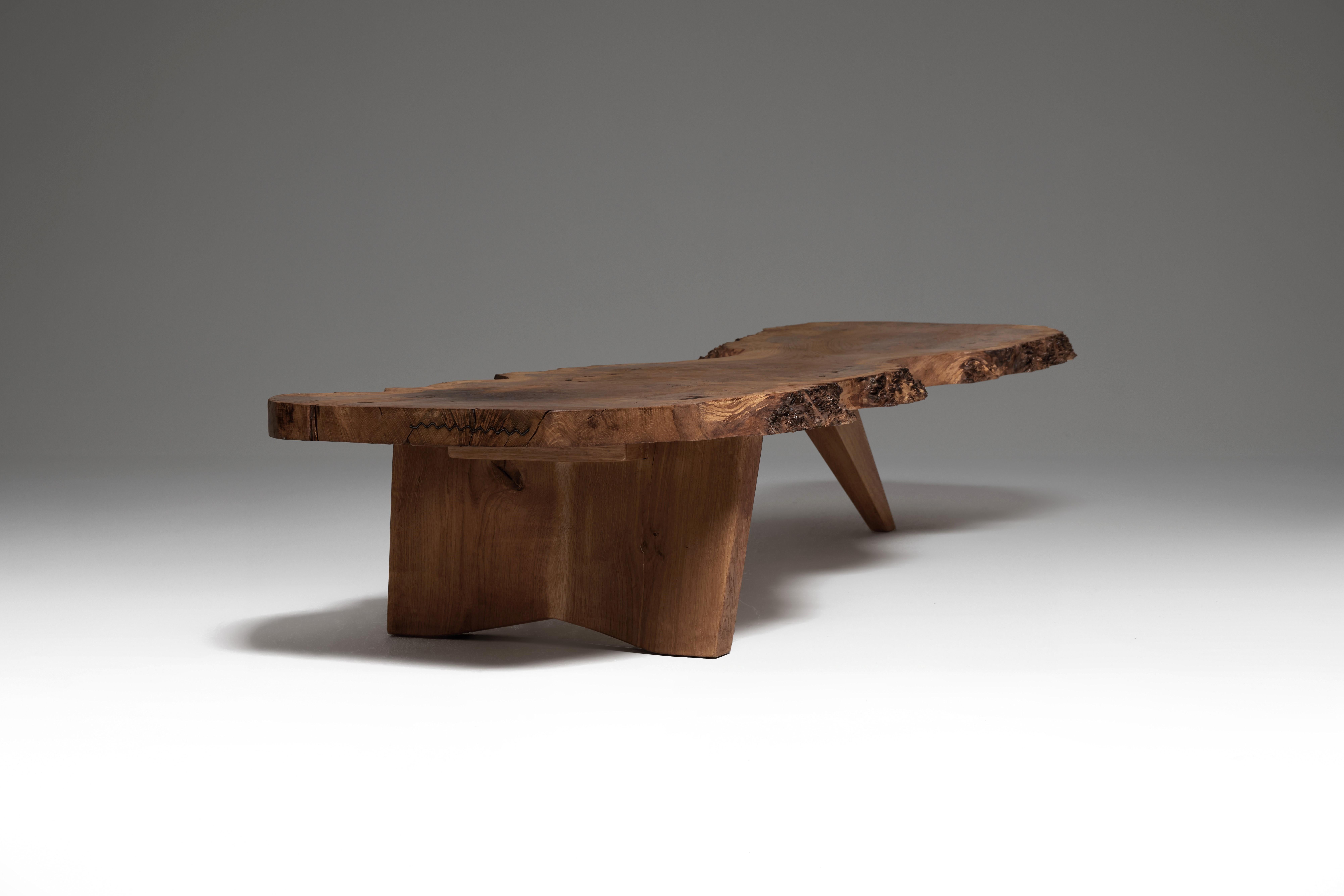 20th Century Exceptional And Large Coffee Table,  English Oak Burl, 1970s. For Sale