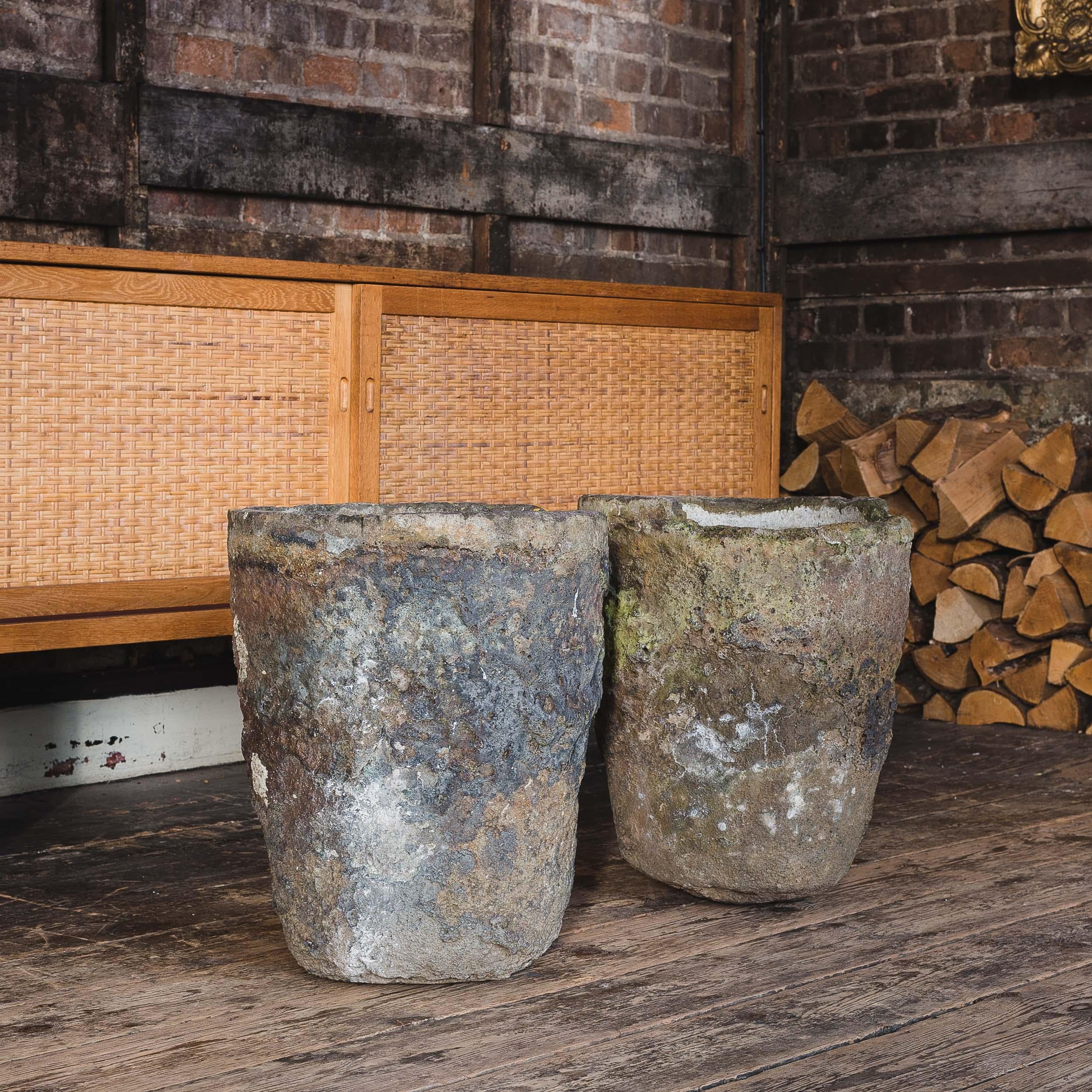 Industrial Exceptional and Large Pair of Foundry Crucible Planters or Jardiniere For Sale
