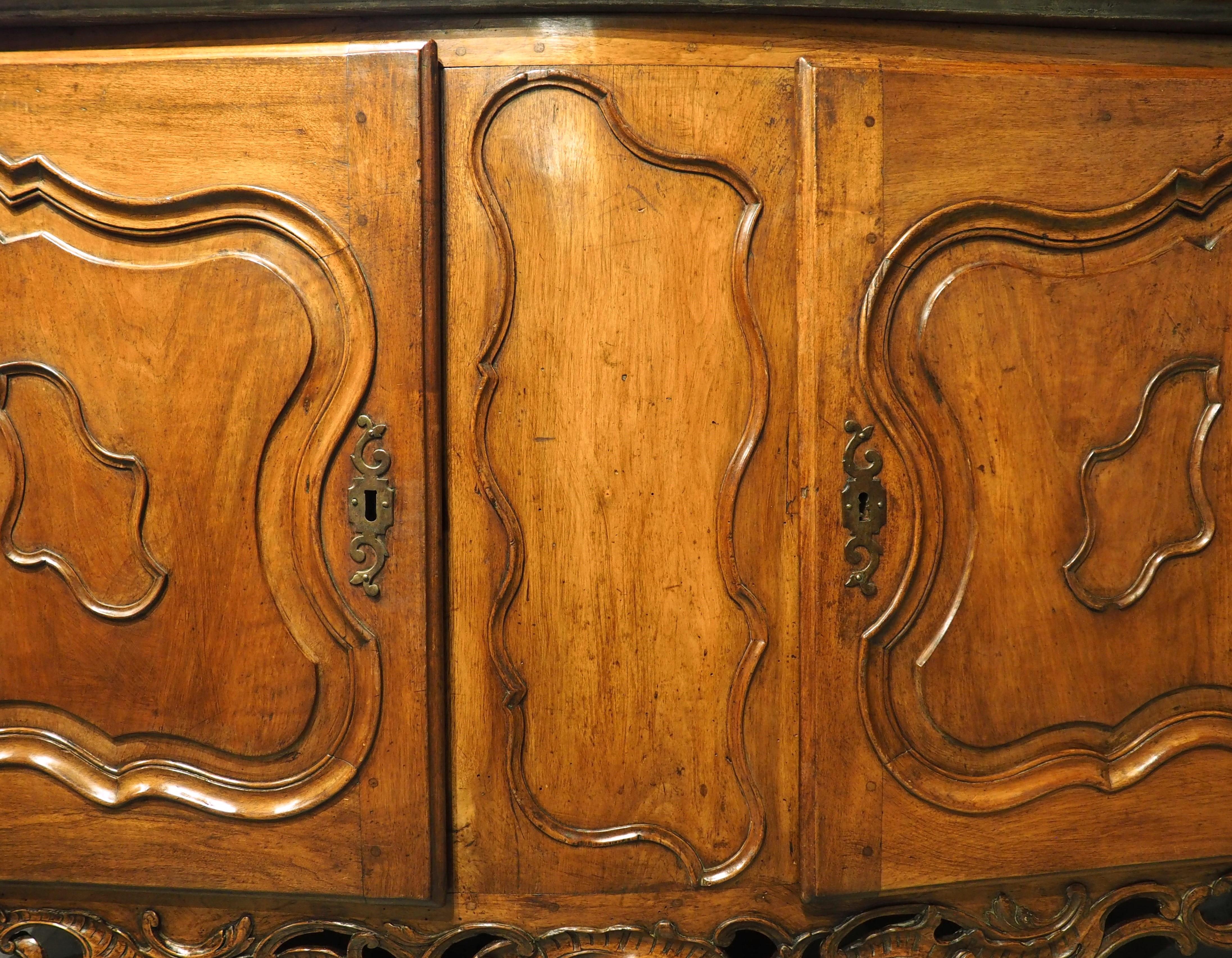 Hand-Carved Exceptional and Large Walnut Wood Buffet de Chateau, Nimes, France, C. 1750 For Sale