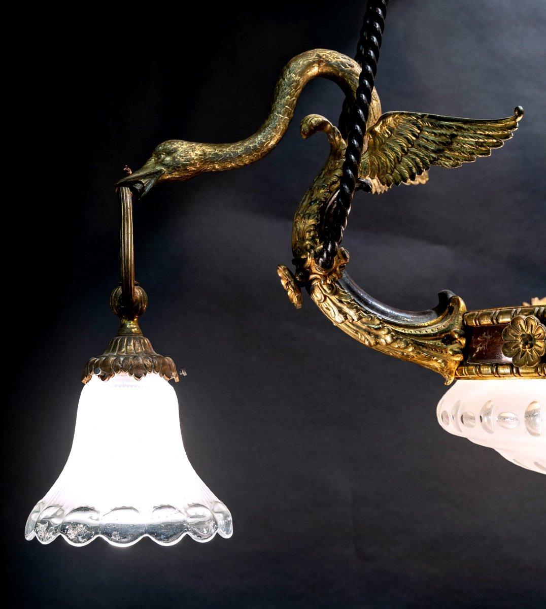 Exceptional and Rare Empire Chandelier Crystal Gilt Bronze and Patinated Brown For Sale 1