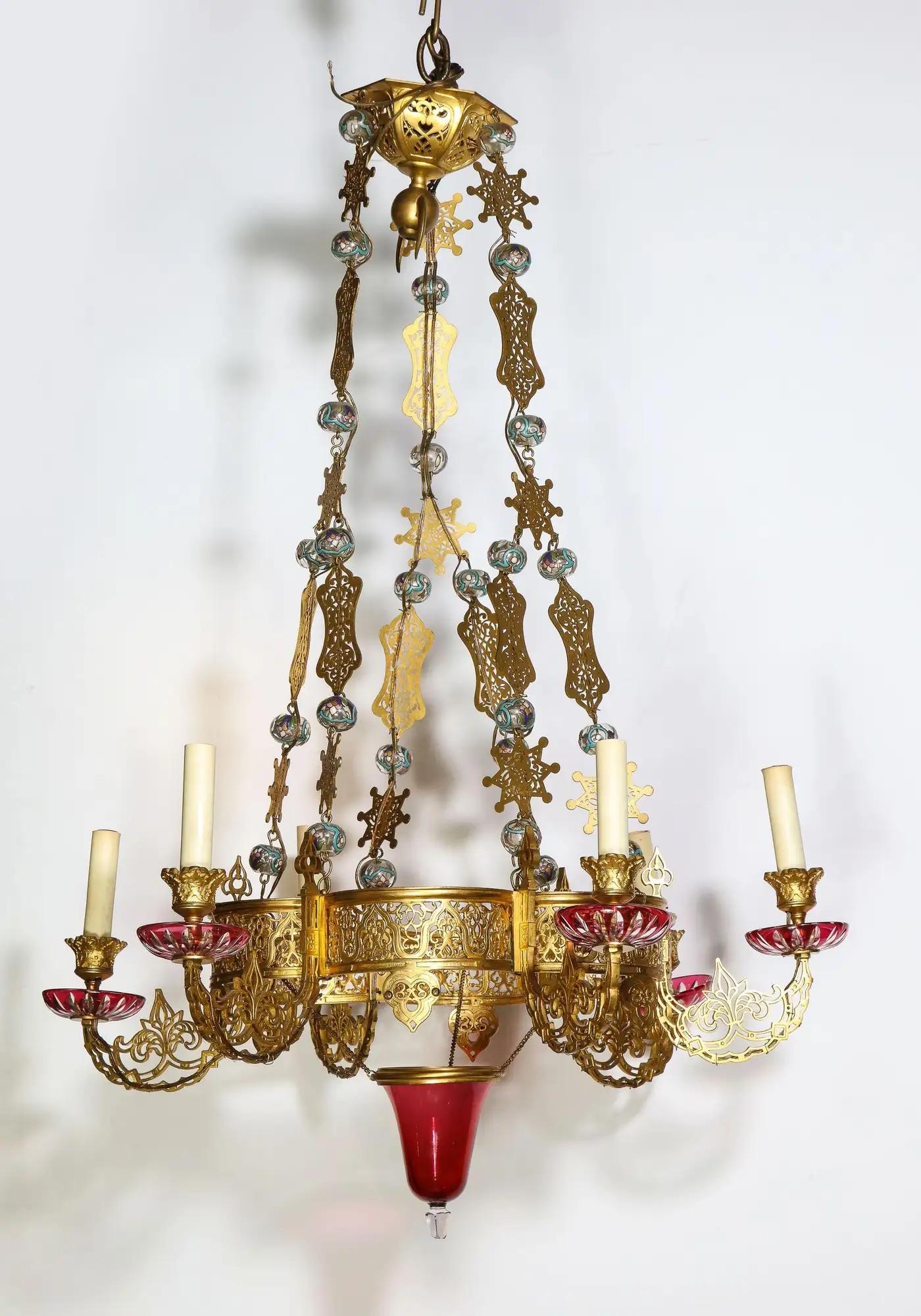 Exceptionnel et rare lustre islamique en bronze et verre émaillé de l'Alhambra Bon état - En vente à Long Island City, NY