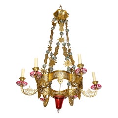 Antique Exceptional and Rare Islamic Alhambra Bronze and Enameled Glass Chandelier