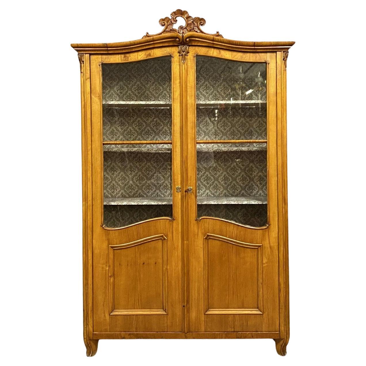 Exceptional and Rare Louis XV Light Wood Bookcase, circa 1800 -1X39 For Sale