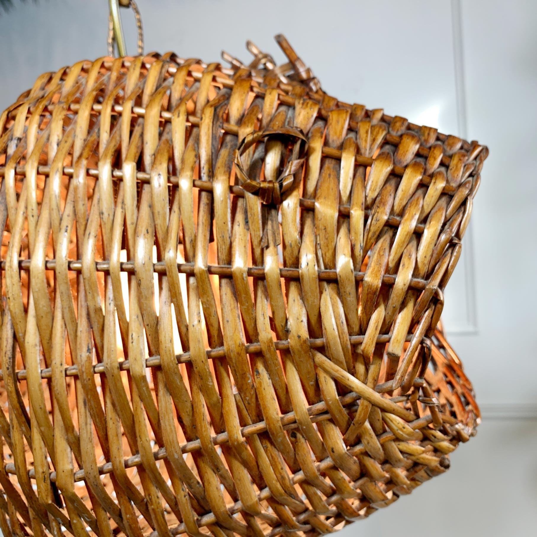 Mid-Century Modern Exceptional and Rare Mid Century French Wicker Fish Ceiling Light
