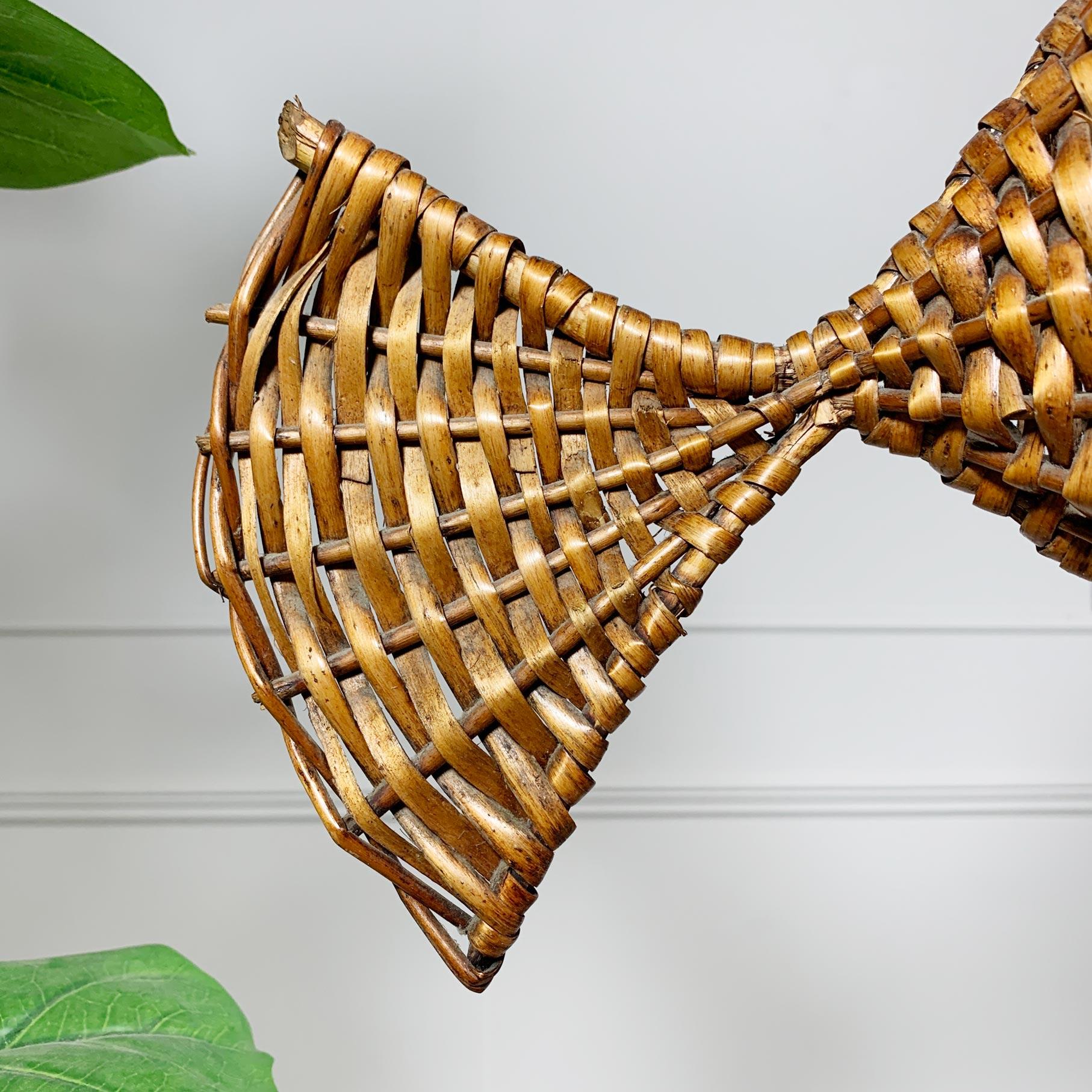 Hand-Crafted Exceptional and Rare Mid Century French Wicker Fish Ceiling Light