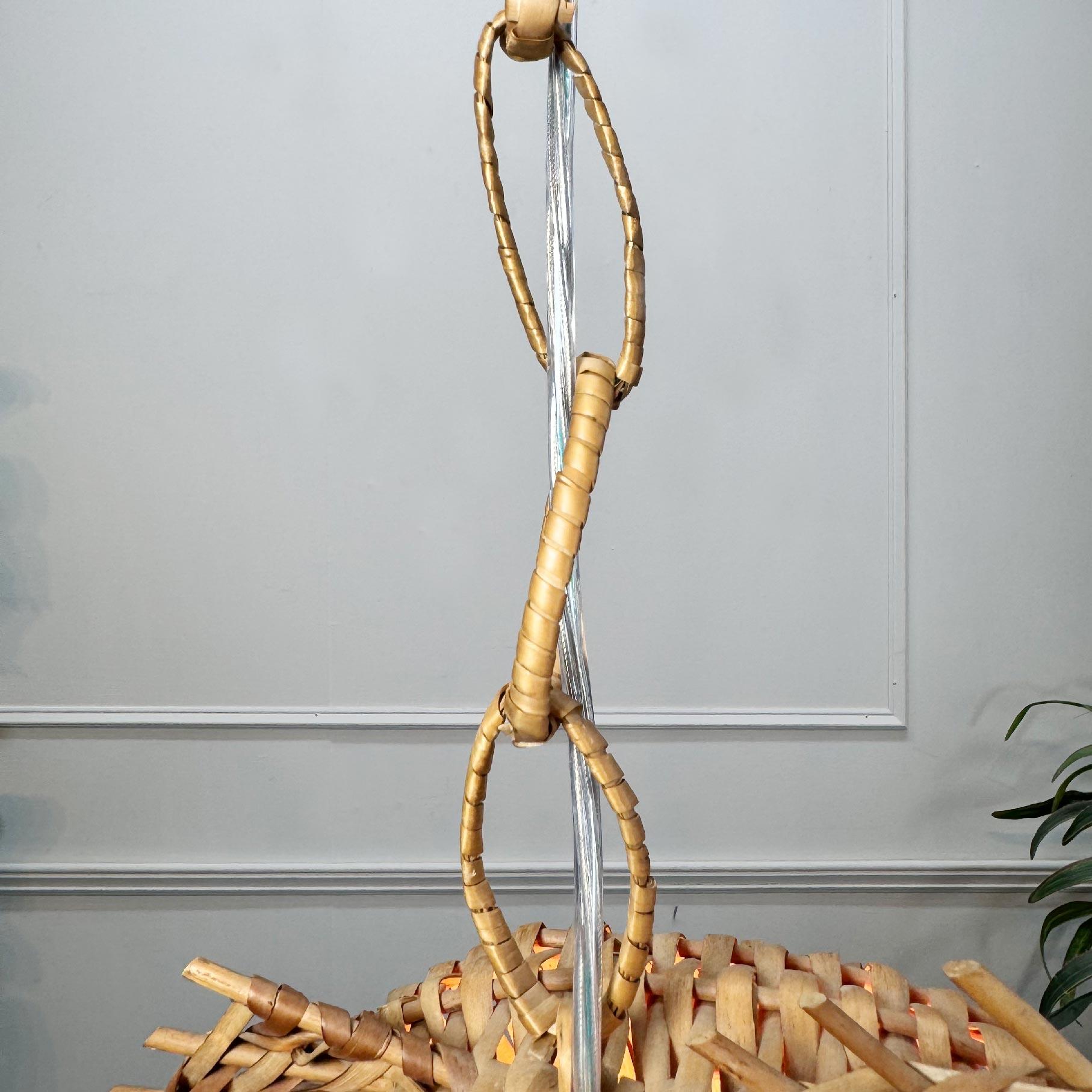 Exceptional and Rare Mid Century French Wicker Fish Ceiling Light 1