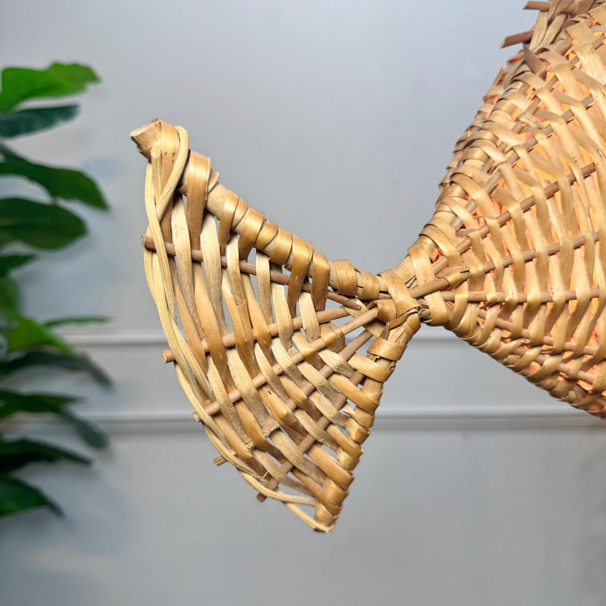 Exceptional and Rare Mid Century French Wicker Fish Ceiling Light 3