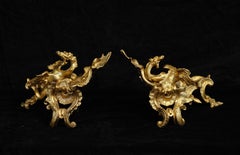 Exceptional and Rare Pair of French Ormolu Dragon-Form Chenets, Louis XV Period