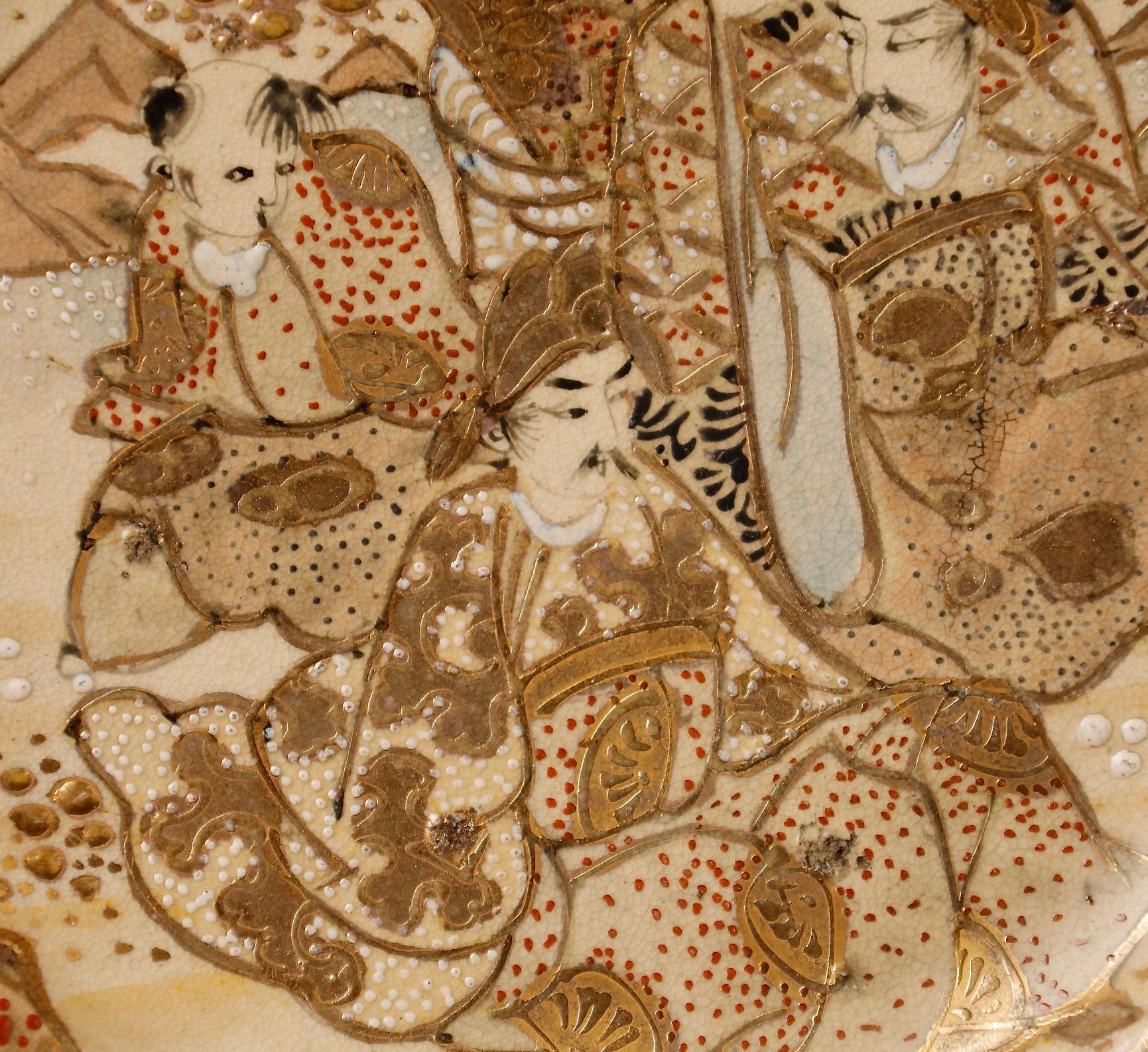 19th Century Exceptional and rare set of Satsuma porcelain plates Nobles motive, Meiji period For Sale