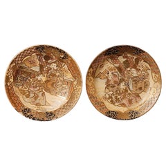 Exceptional and rare set of Satsuma porcelain plates Nobles motive, Meiji period