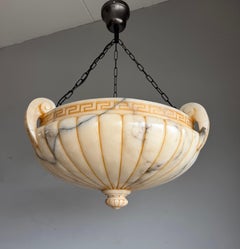 Exceptional and Rare XL Classical Alabaster Pendant Light, Europe, circa 1920