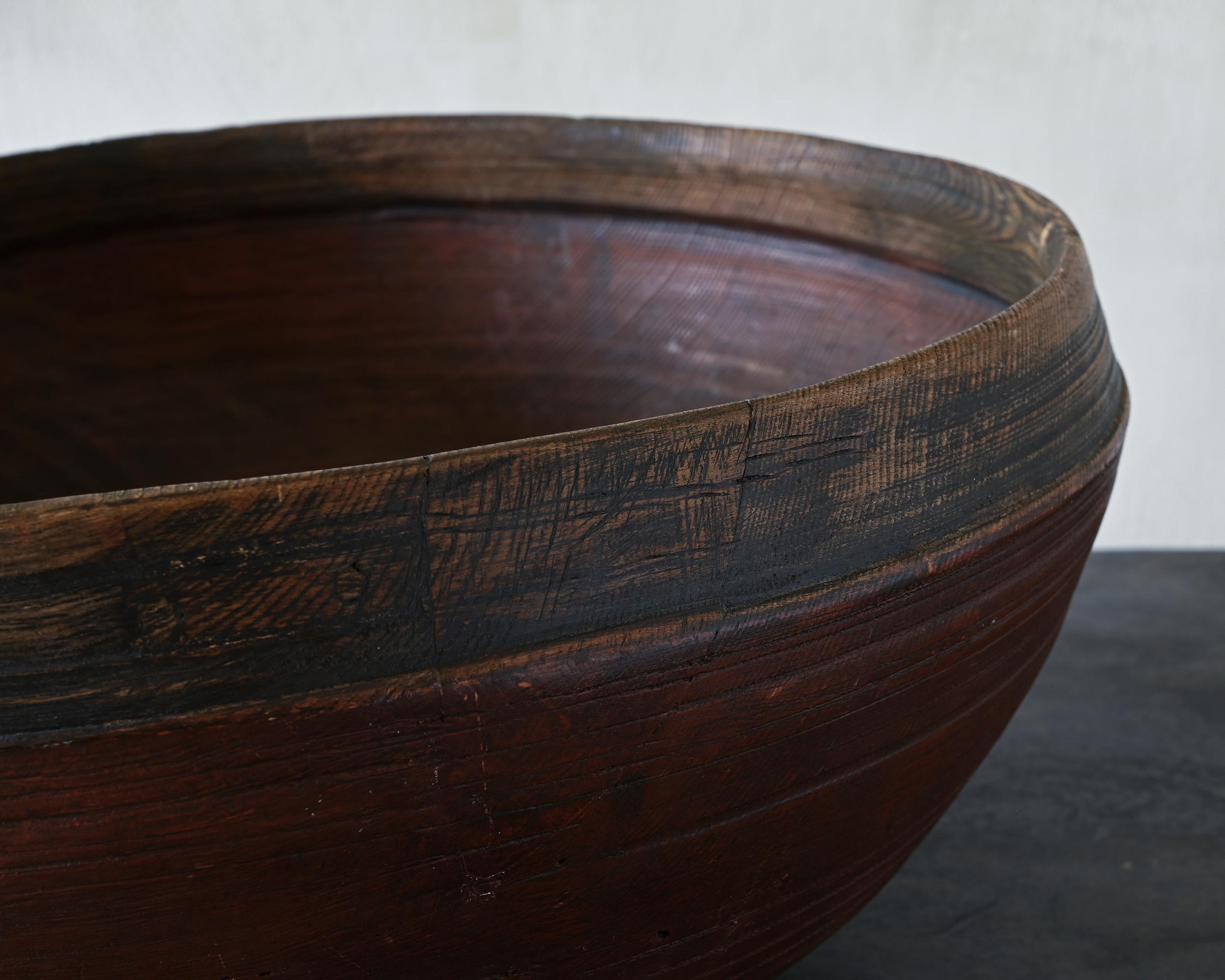 Hand-Crafted Exceptional and Unusually Large 19th Century Swedish Folk Art Turned Bowl For Sale