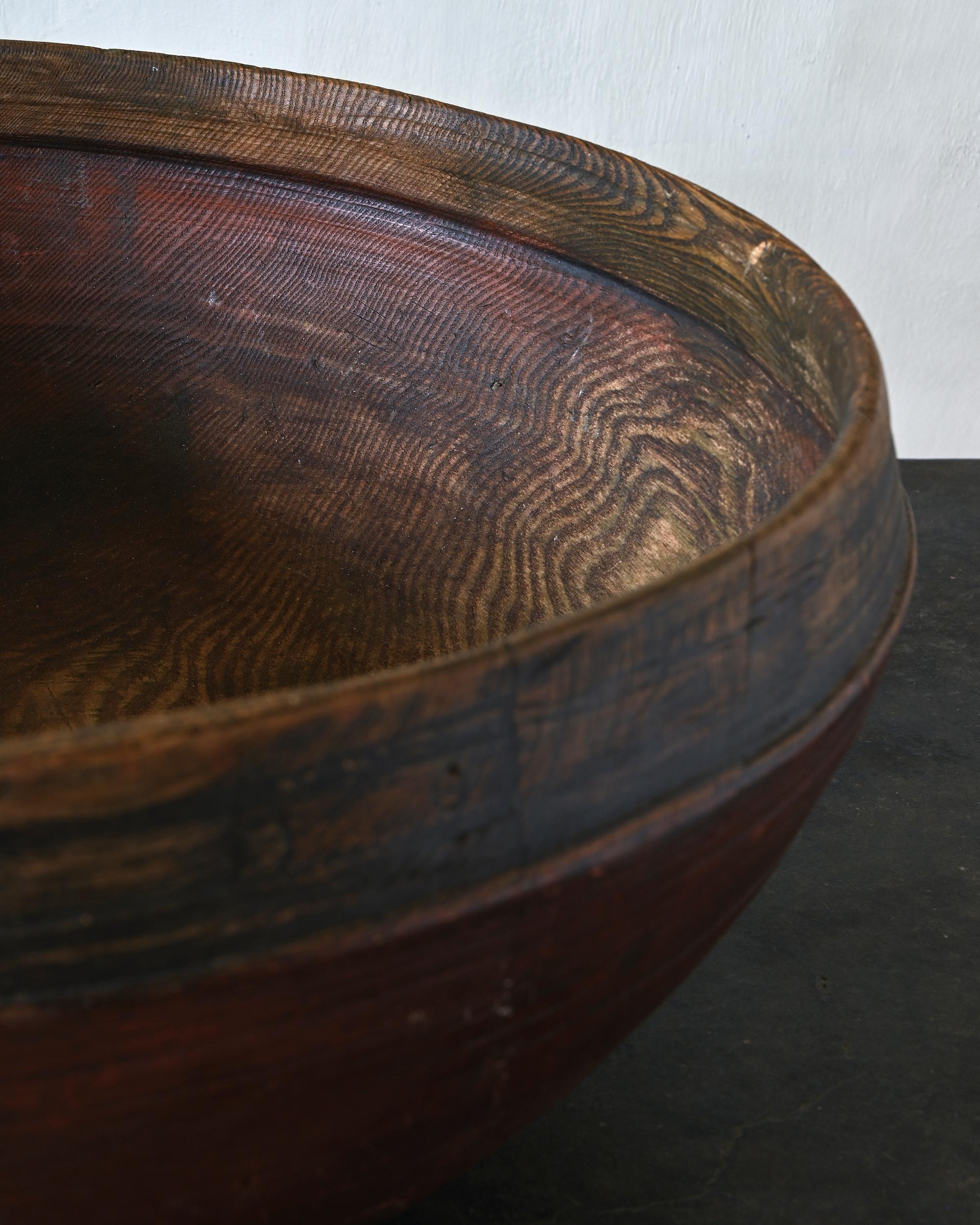 Wood Exceptional and Unusually Large 19th Century Swedish Folk Art Turned Bowl For Sale