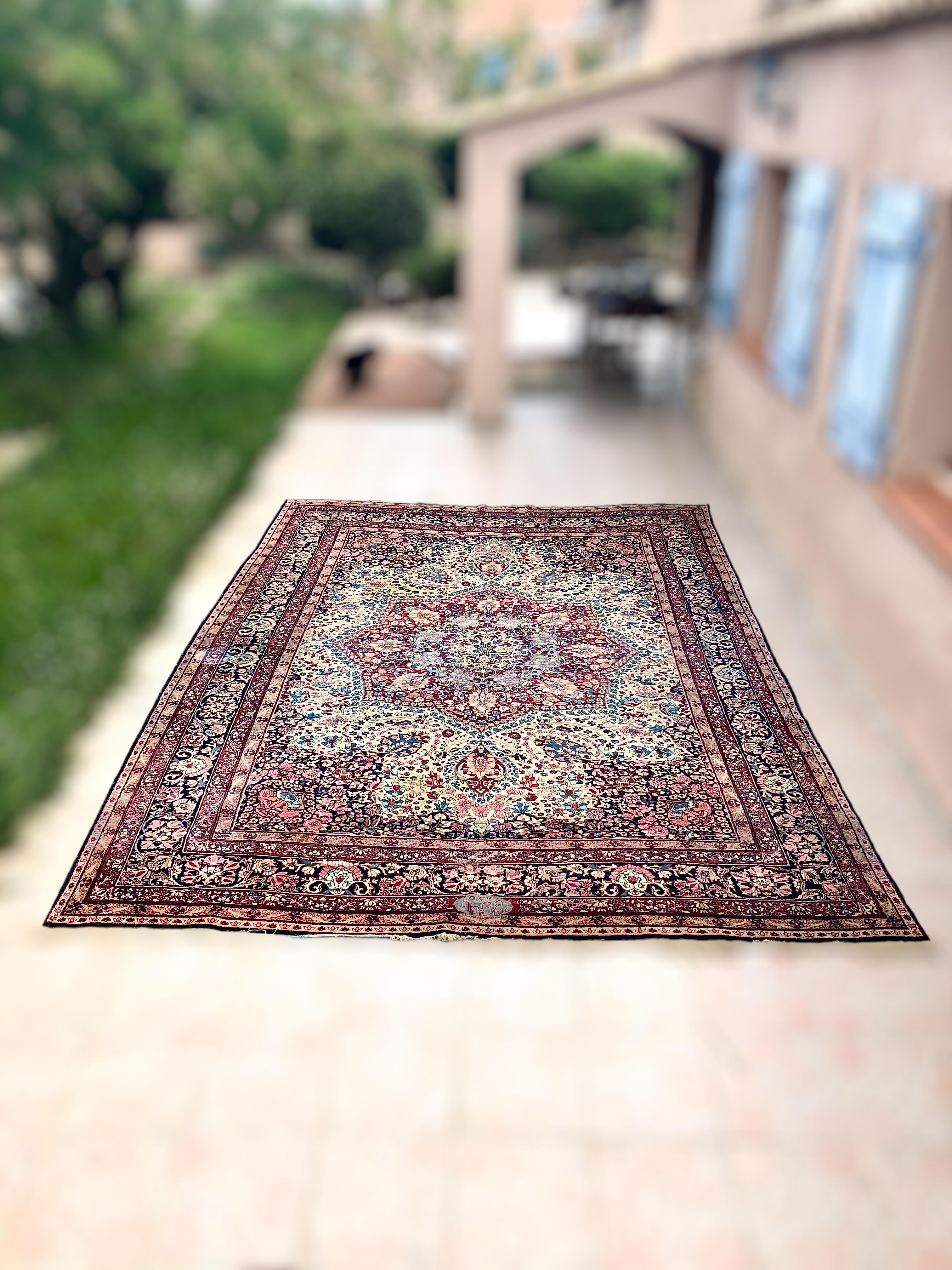 Asian Fine Vintage Persian Kirman Carpet For Sale