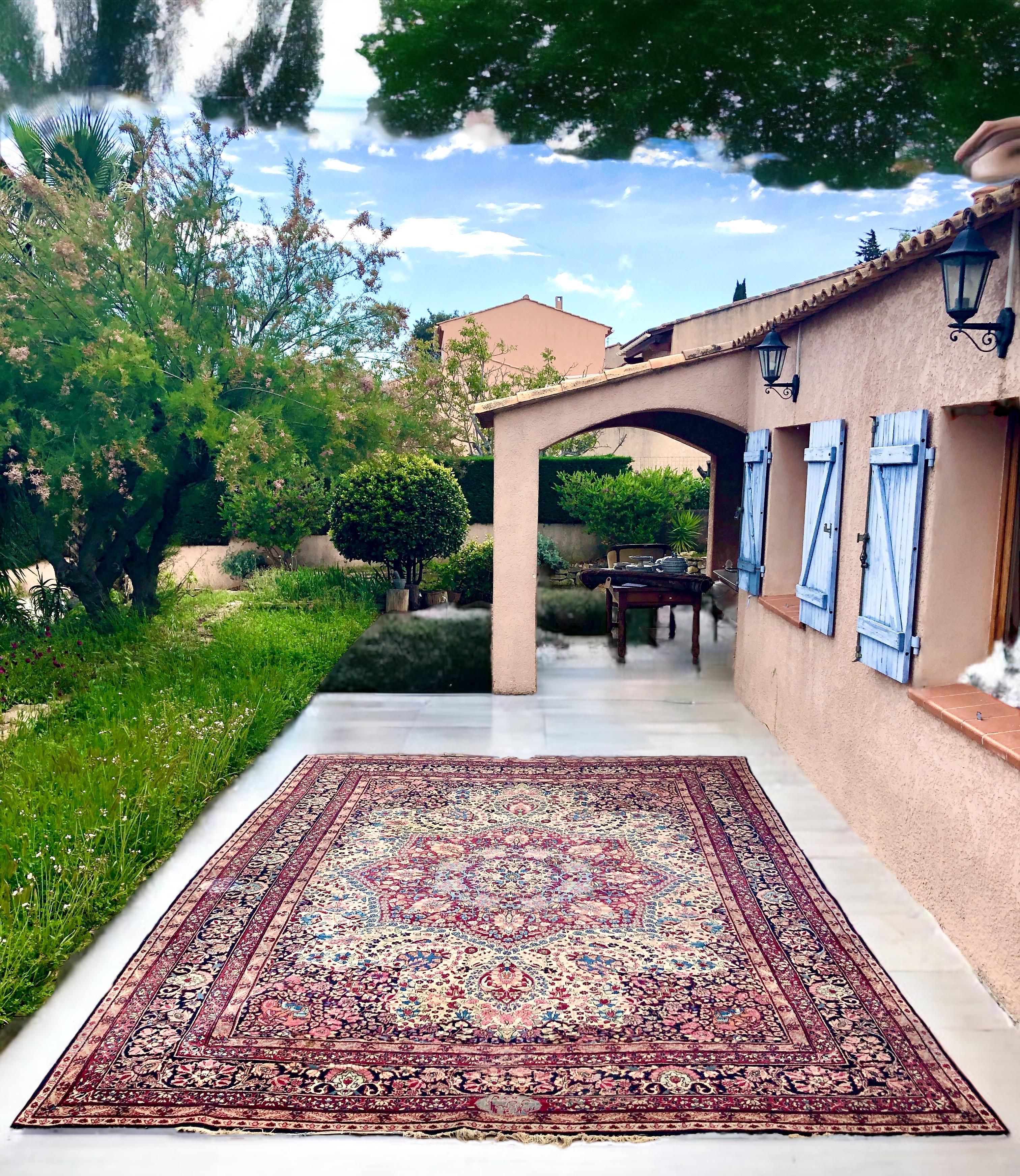 Wool Fine Vintage Persian Kirman Carpet For Sale