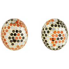 Exceptional Angela Cummings Coral Black Jade and Mother of Pearl Earrings