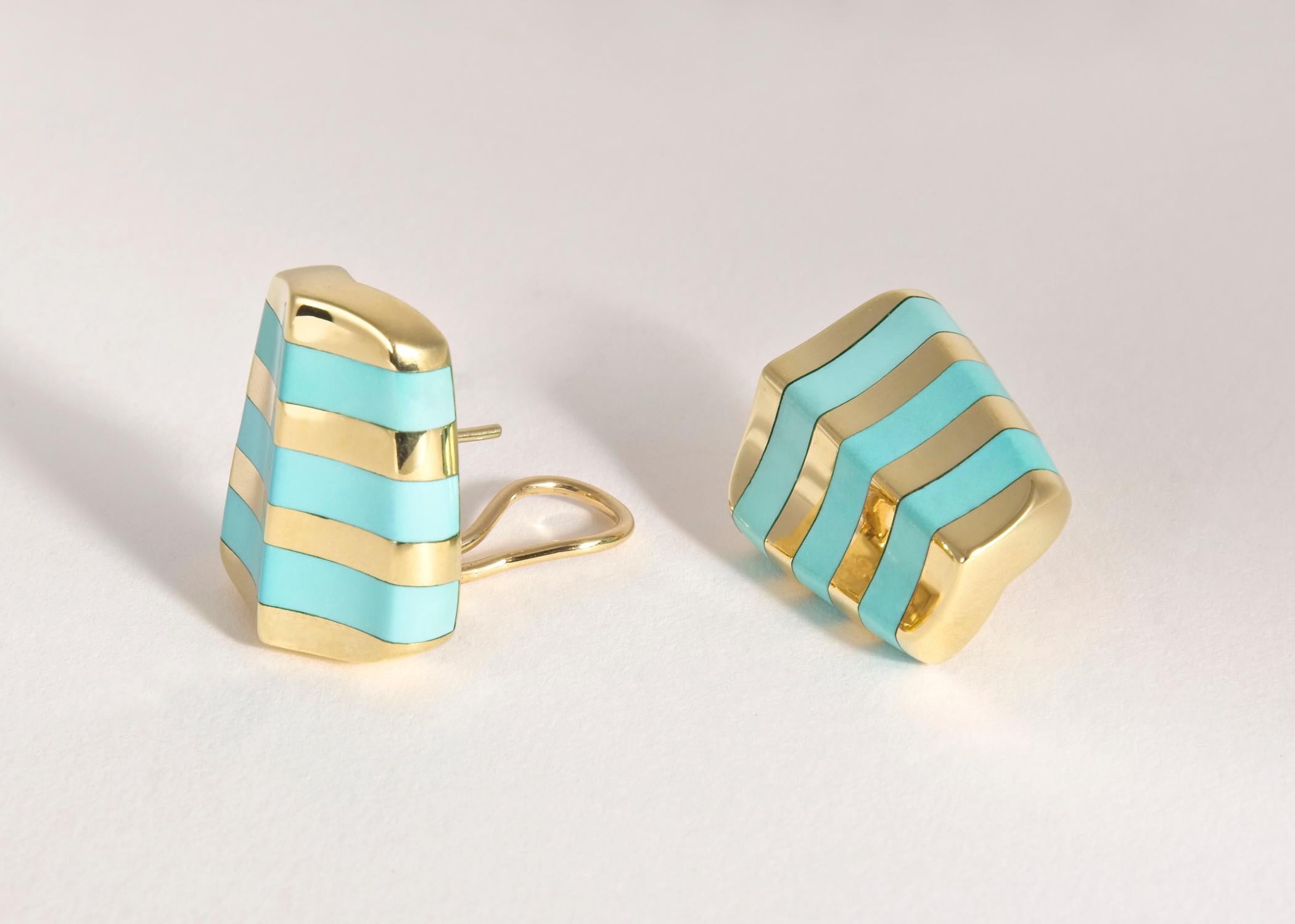  Angela Cummings Turquoise and Gold Earrings In Excellent Condition In Atlanta, GA