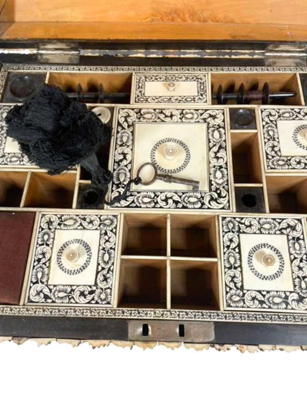 Außergewöhnliche anglo-indische Hirsch Horn furniert Nähen / Arbeit Box aus Vizagapatam im Angebot 8