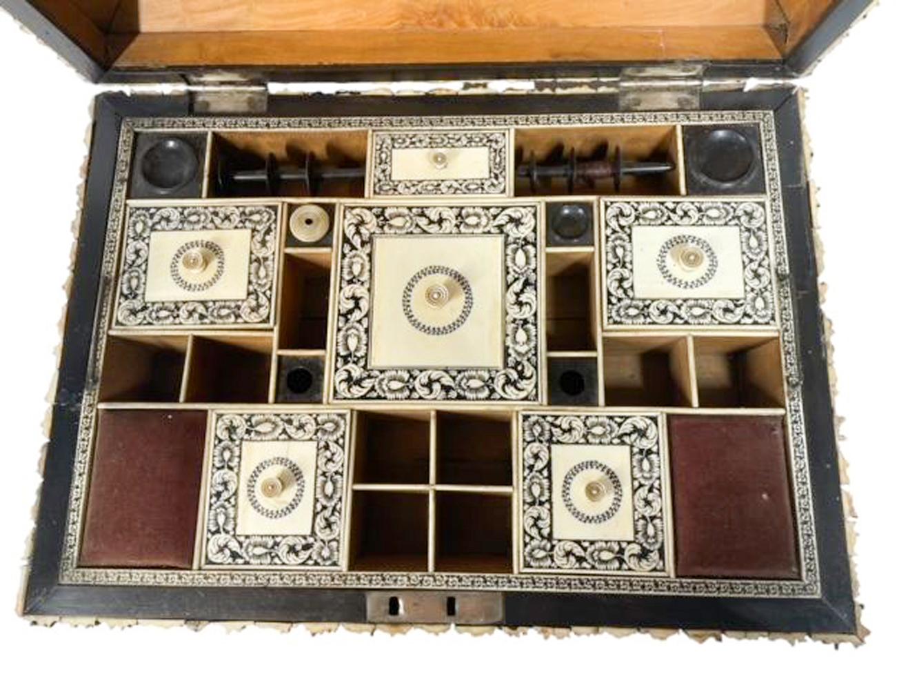 Außergewöhnliche anglo-indische Hirsch Horn furniert Nähen / Arbeit Box aus Vizagapatam (19. Jahrhundert) im Angebot
