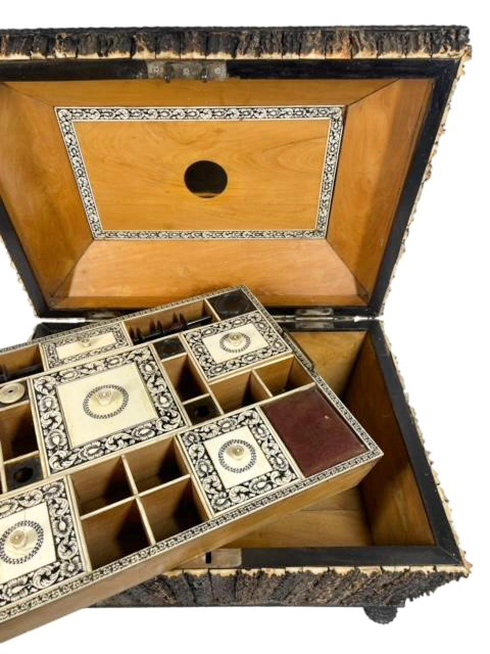 Außergewöhnliche anglo-indische Hirsch Horn furniert Nähen / Arbeit Box aus Vizagapatam im Angebot 2