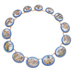 Exceptional Antique 18k Yellow Gold Mounted Roman Micro Mosaic Necklace
