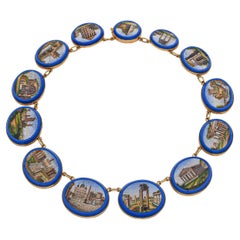 Exceptional Antique 18k Yellow Gold Mounted Roman Micro Mosaic Necklace