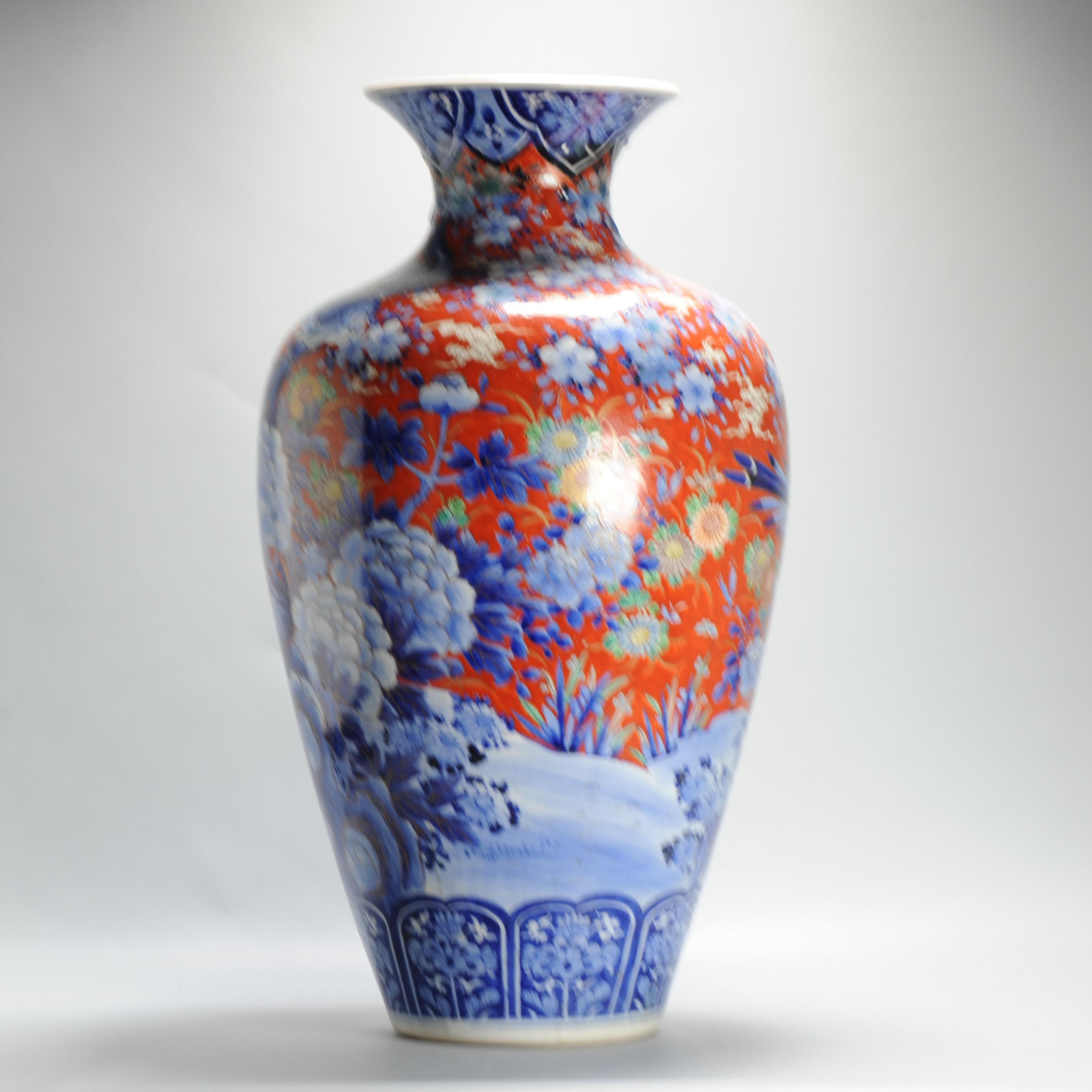 Eccezionale vaso antico in porcellana giapponese del XIX secolo con uccelli e fiori. Rosso in vendita 4