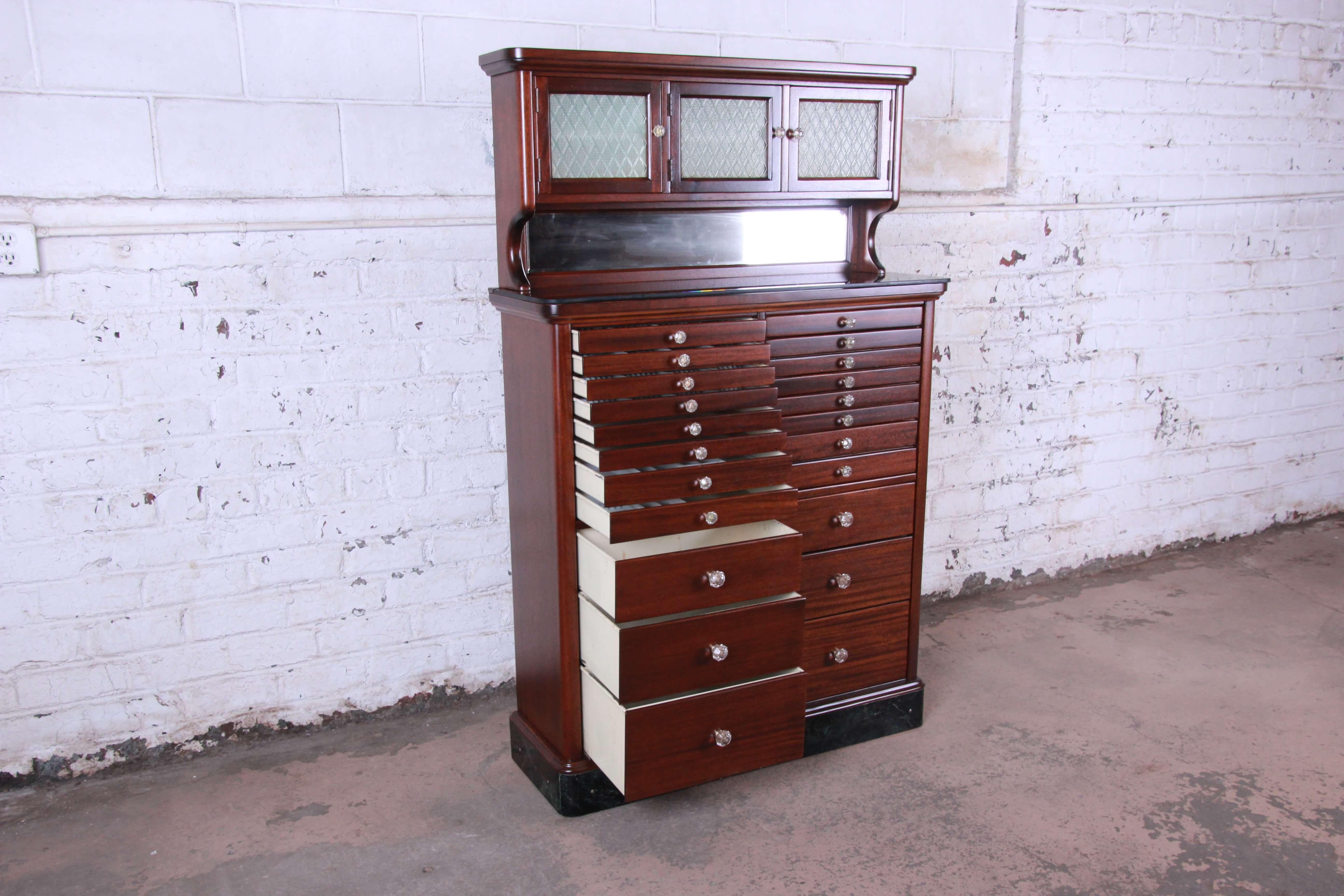 American Craftsman Exceptional Antique 22-Drawer Mahogany Dental Cabinet, 1929