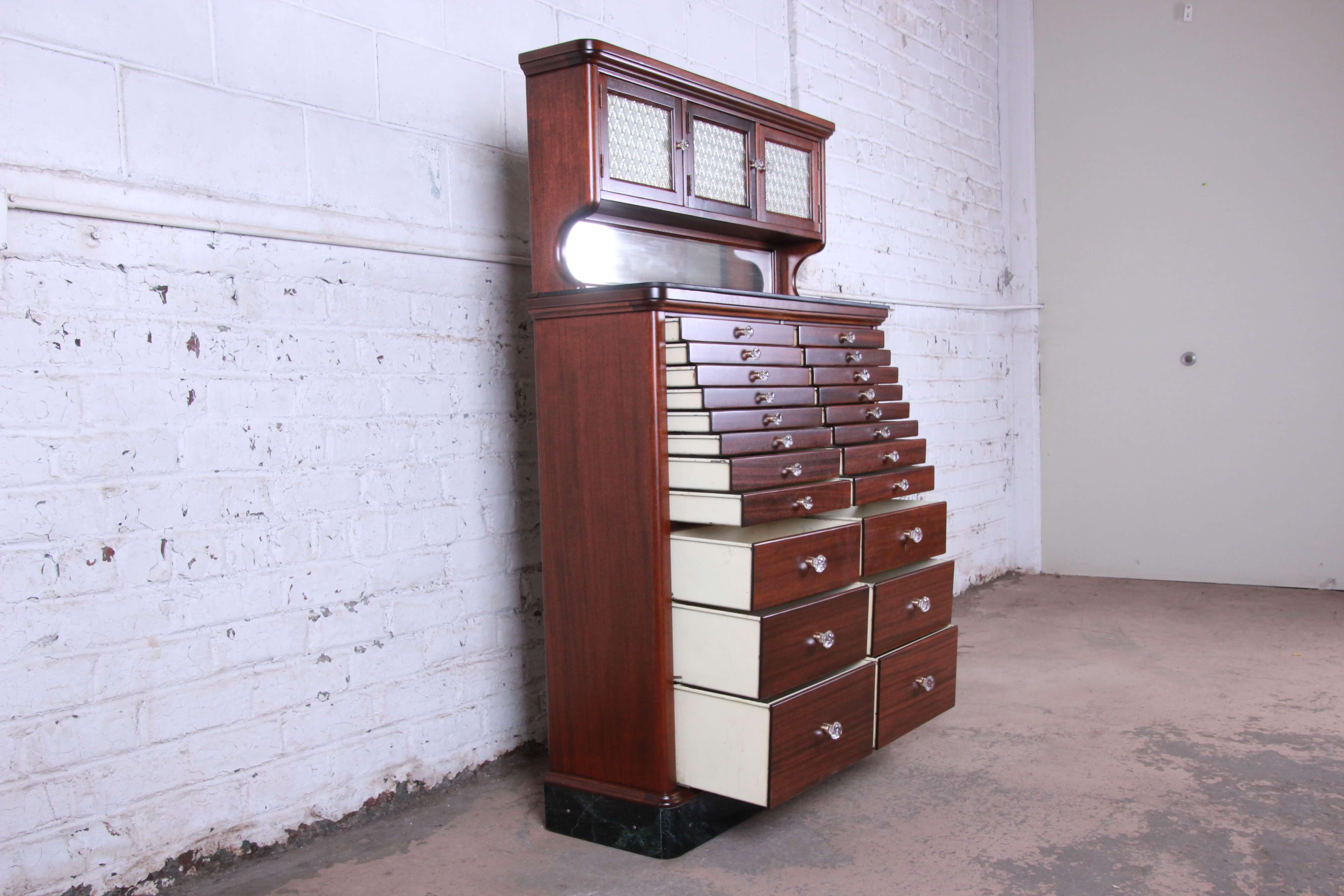 Exceptional Antique 22-Drawer Mahogany Dental Cabinet, 1929 In Good Condition In South Bend, IN