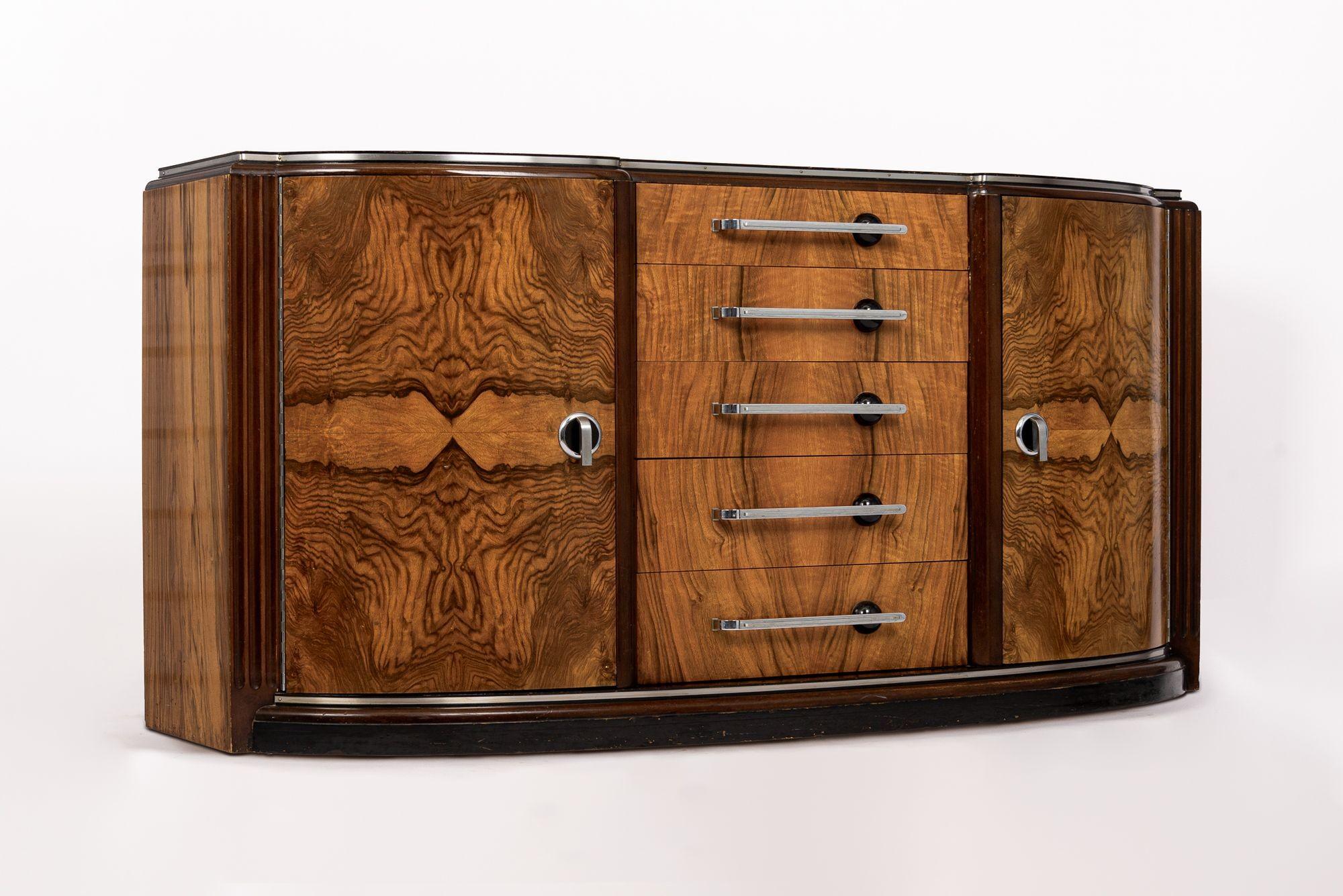 American Exceptional Antique Art Deco Burl Wood Sideboard Credenza or Bar Cabinet