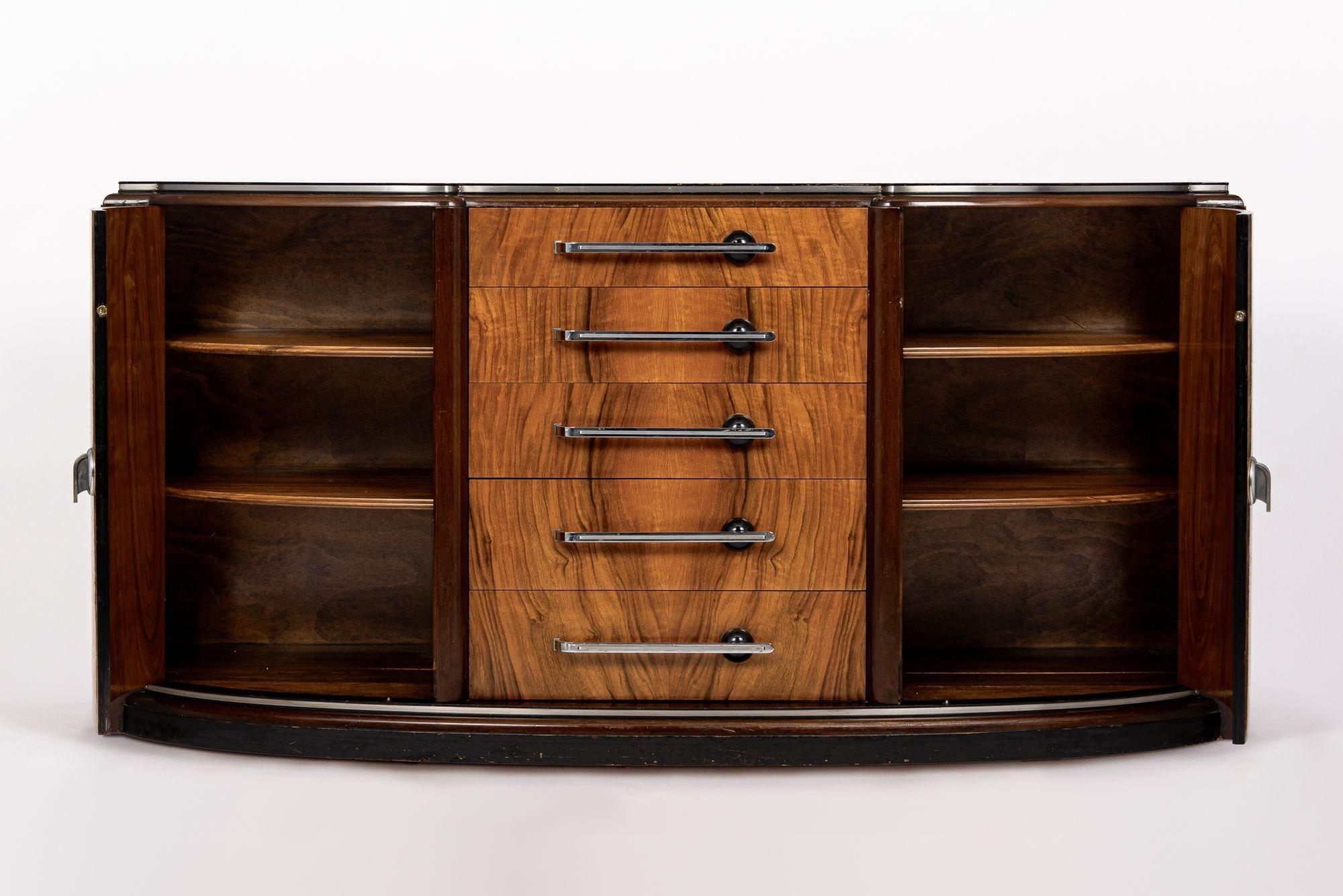 Exceptional Antique Art Deco Burl Wood Sideboard Credenza or Bar Cabinet In Good Condition In Detroit, MI