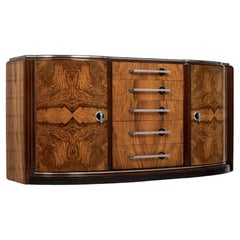 Excepcional Aparador Antiguo Art Decó de Madera de Burl Credenza o Mueble Bar