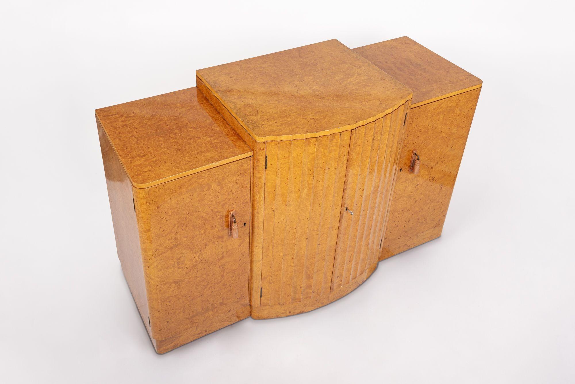 Mid-20th Century Exceptional Antique Art Deco Maple Wood Bar Cabinet or Sideboard 1930s For Sale