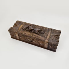 Exceptional Antique Black Forest Carved Wood Jewelry Box Brienz