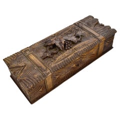 Exceptional Antique Black Forest Carved Wood Jewelry Box Brienz