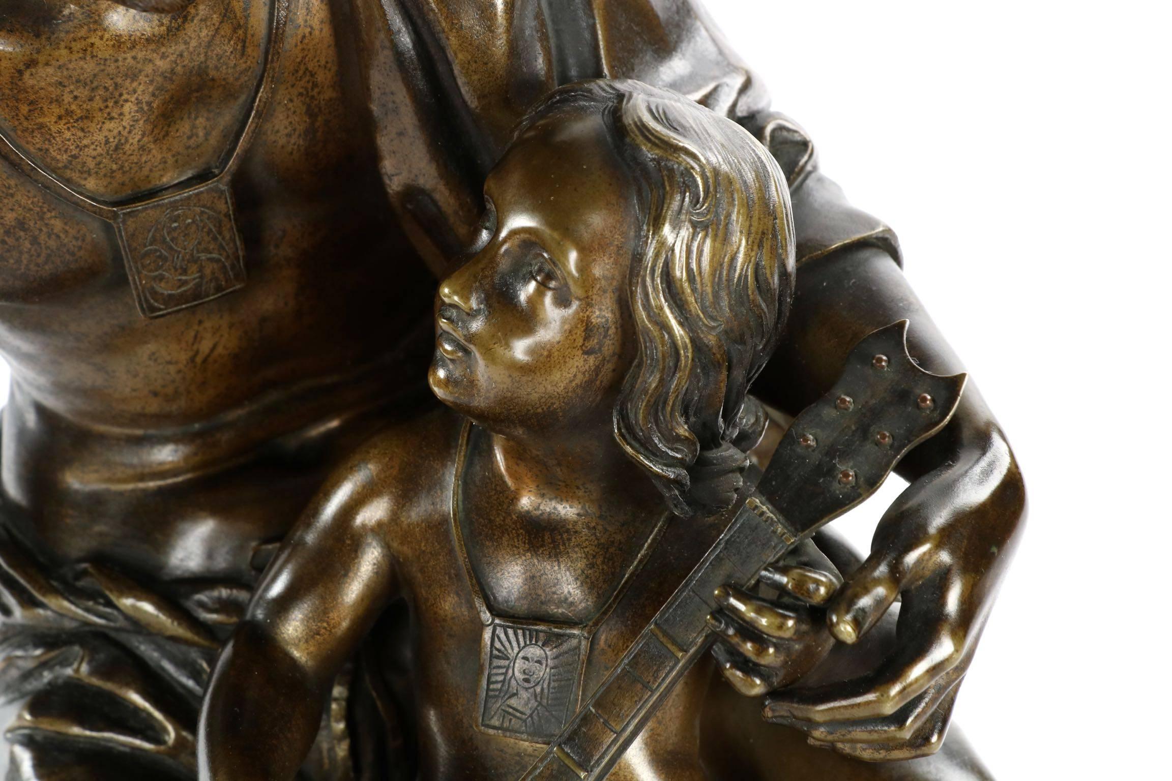 Exceptional Antique Bronze Sculpture of Fisherman and Son, 19th Century In Good Condition In Shippensburg, PA