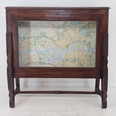 Exceptional Antique Cartographic Display Cabinet with Drop-Front Viewing Table