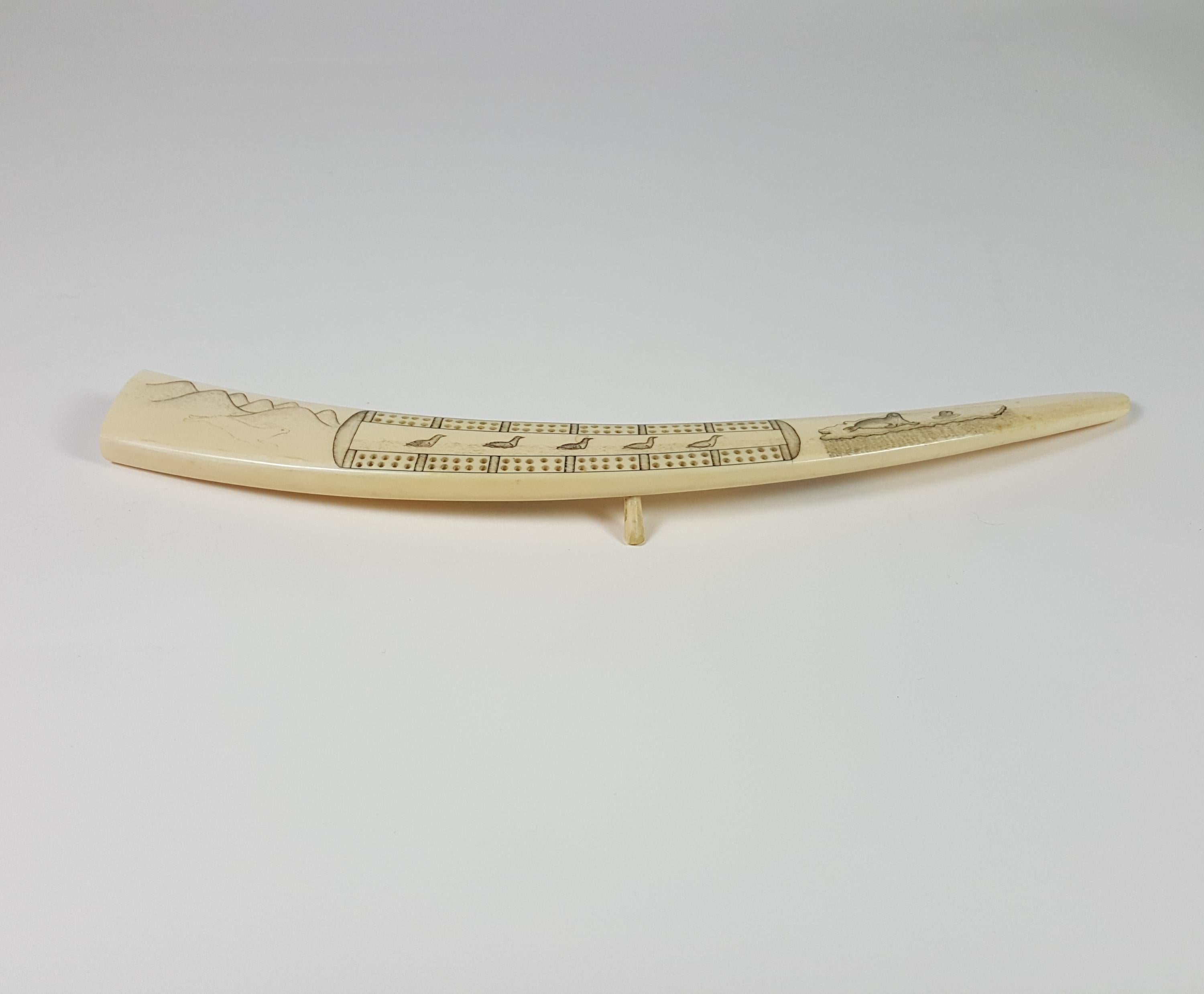 Exceptional Antique Carved Inuit Cribbage Board In Good Condition In Concord, MA