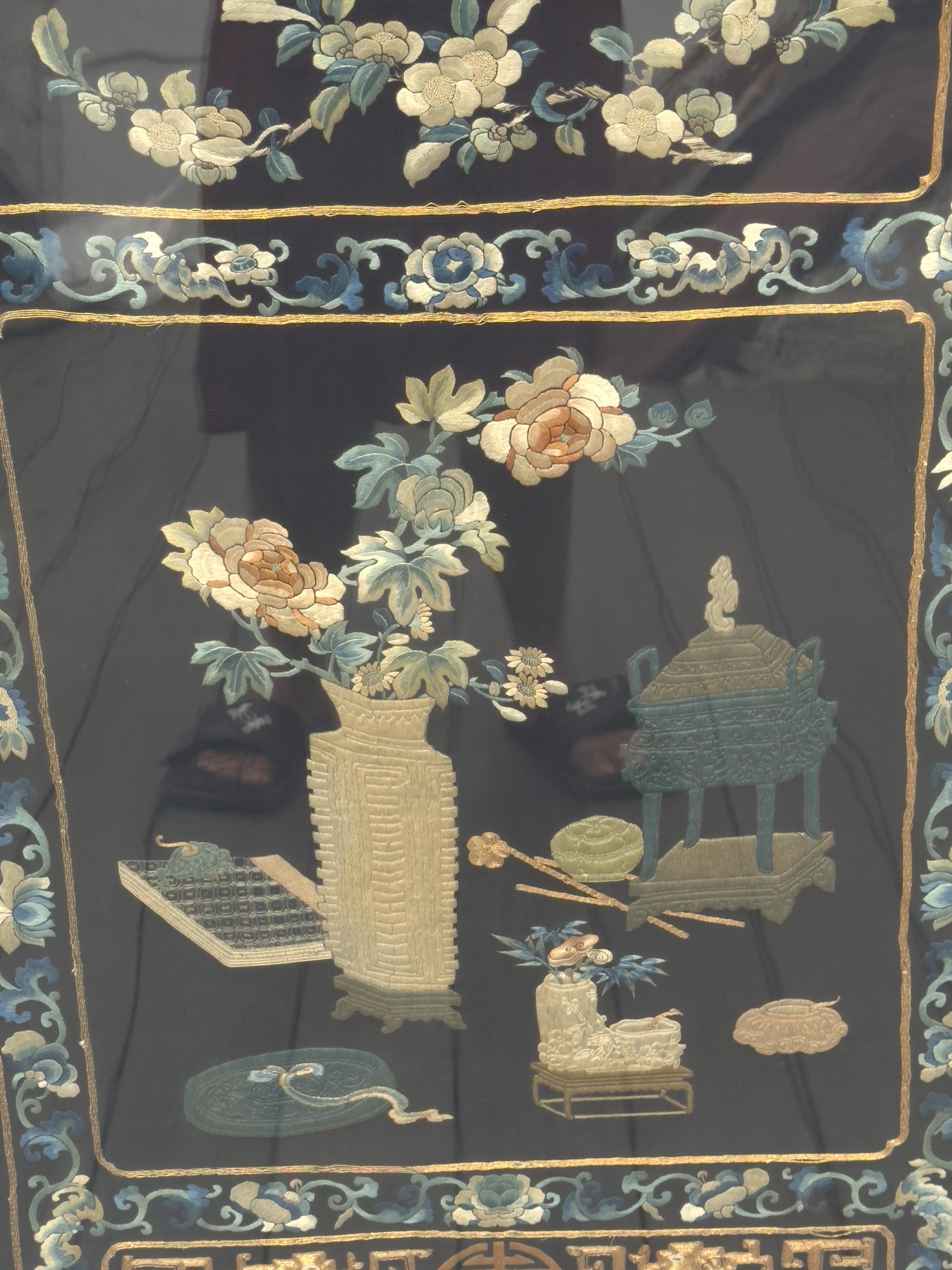 Embroidered Exceptional Antique Chinese Silk Table Cover Qing Period 100 Objects Subject For Sale