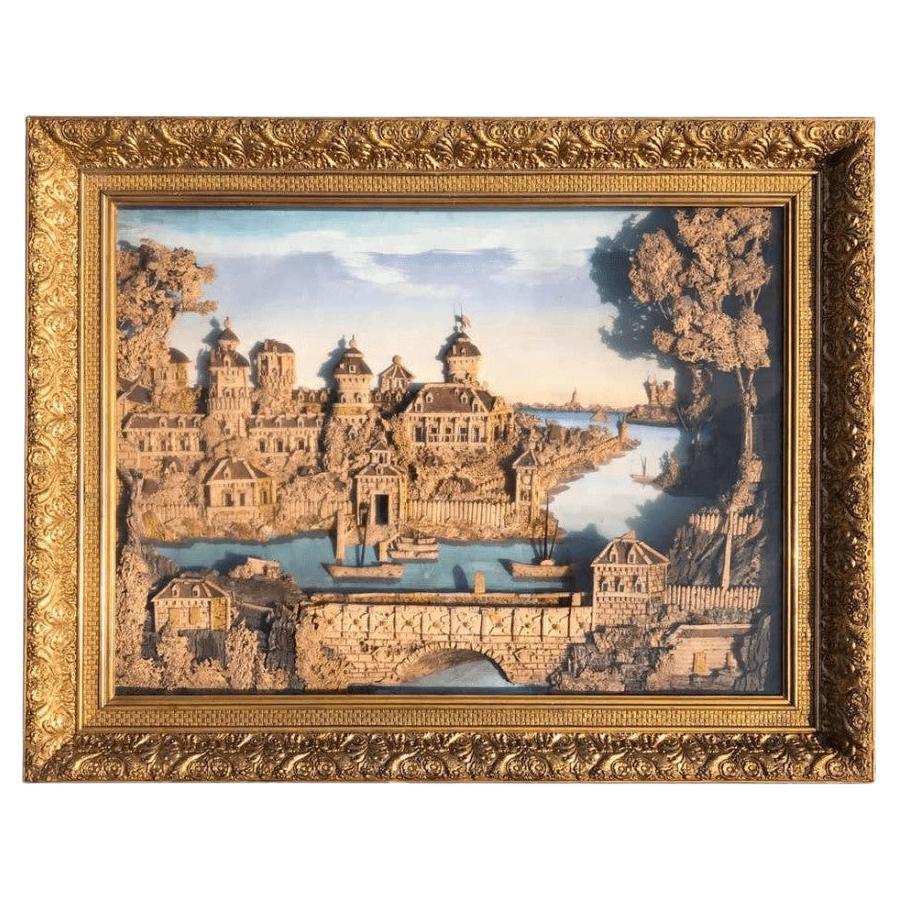Exceptional Antique Cork Work Diorama of Gripsholm Castle For Sale